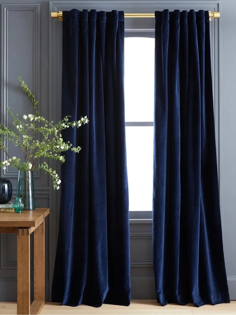 NWT QUINCE 1 48x84 Cotton Velvet Curtain Navy 9349